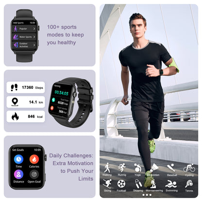 IOWODO R30MAX Unisex Smartwatch: 1.91" LED Screen, Bluetooth Calls, 100+ Sports Modes, IP68 Waterproof, 6-Day Battery, iOS/Android, Black