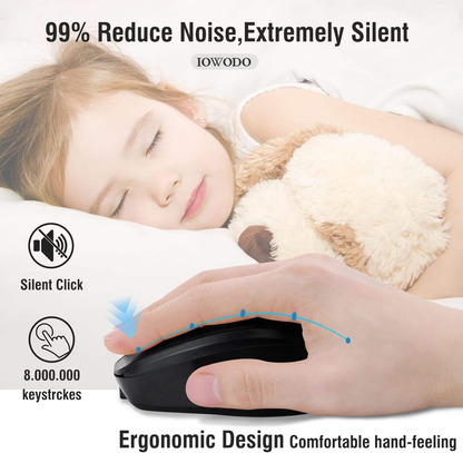 IOWODO Wireless Mouse, 2.4G Rechargeable Optical Mouse with USB Receiver, Ergonomic Portable Mouse for Laptop, PC, Windows, Android, Mac, Silent Compact Design