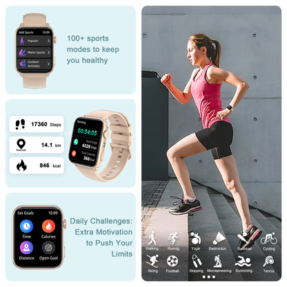 IOWODO R30MAX Unisex-Smartwatch: 1,91-Zoll-LED-Bildschirm, Bluetooth-Anrufe, über 100 Sportmodi, IP68 wasserdicht, 6-Tage-Akku, iOS/Android, Pink