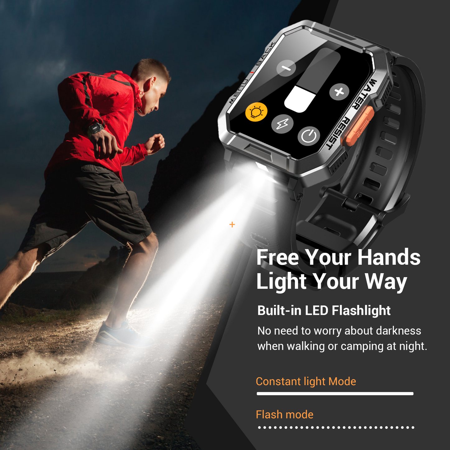 IOWODO Rugged Smart Watch for Men, 2.01" HD Display Bluetooth Calling Smartwatch with 900mAh Battery, Flashlight, Compass, 100+ Sports Modes, Metal Design Watch for Android iPhone