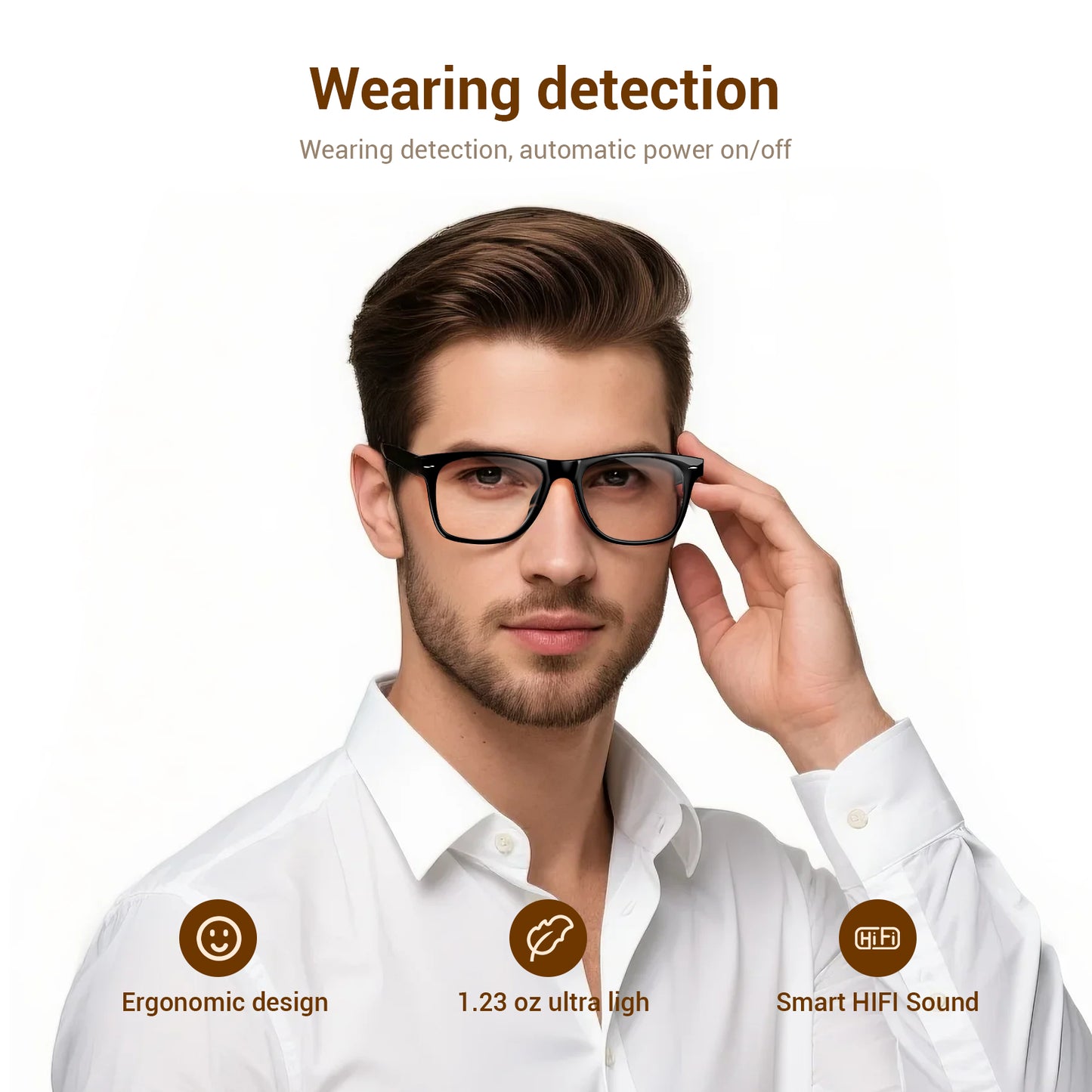 IOWODO Bluetooth Sunglasses for Men and Women, Smart Audio Glasses with Open-Ear Speakers, Built-in Mic, Hands-Free Calls, Music, Touch Control, Voice Assistant, Polarized UV400 Black