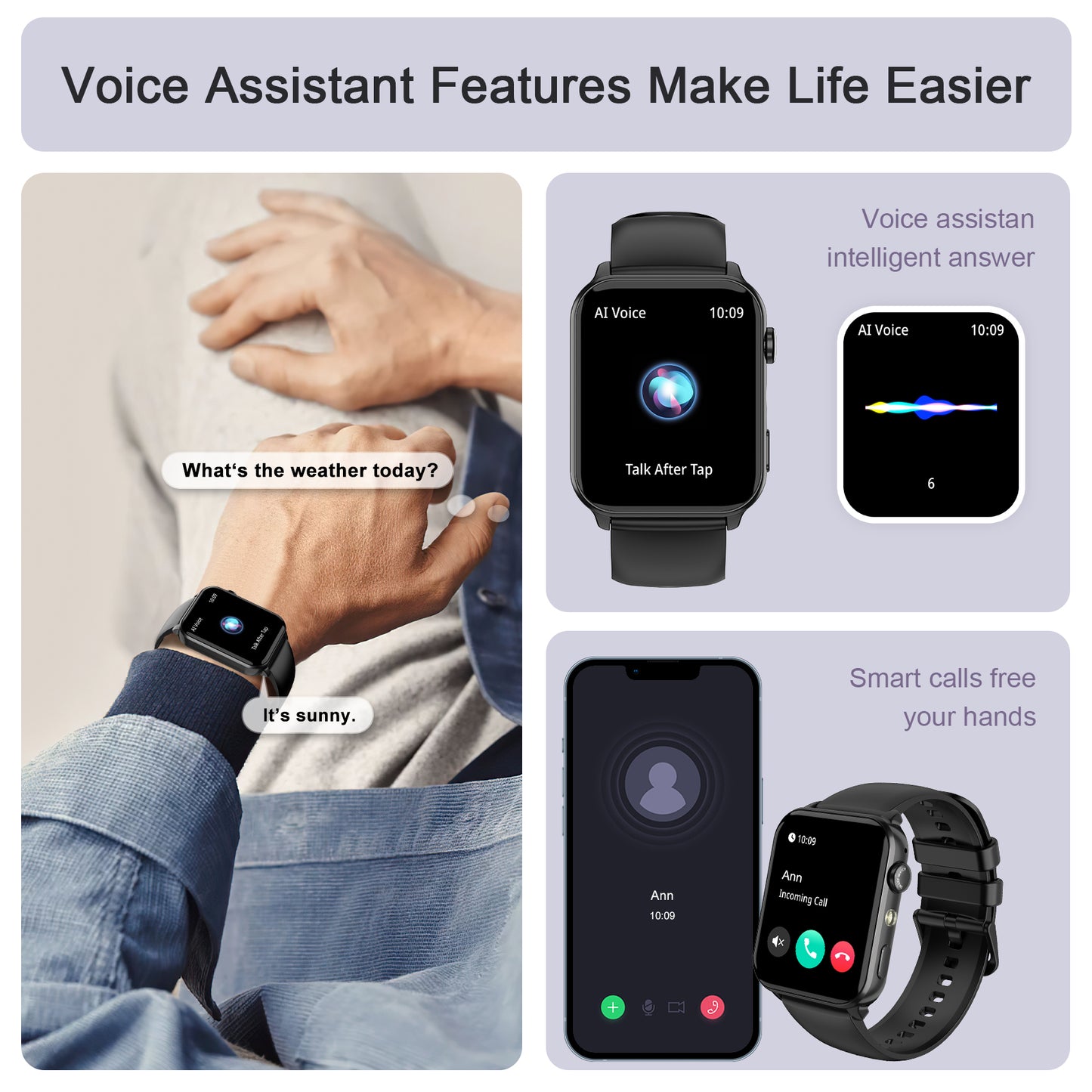 IOWODO R30MAX Unisex Smartwatch: 1.91" LED Screen, Bluetooth Calls, 100+ Sports Modes, IP68 Waterproof, 6-Day Battery, iOS/Android, Black