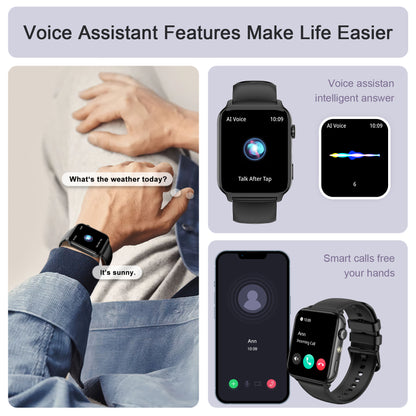 IOWODO R30MAX Unisex Smartwatch: 1.91" LED Screen, Bluetooth Calls, 100+ Sports Modes, IP68 Waterproof, 6-Day Battery, iOS/Android, Black