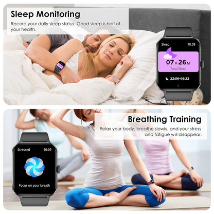 IOWODO R50 Smartwatch: 1.85" HD Screen, Bluetooth Calls, 100+ Sports Modes, Heart Rate/Sleep Monitor, IP68 Waterproof, 5-Day Battery,Black