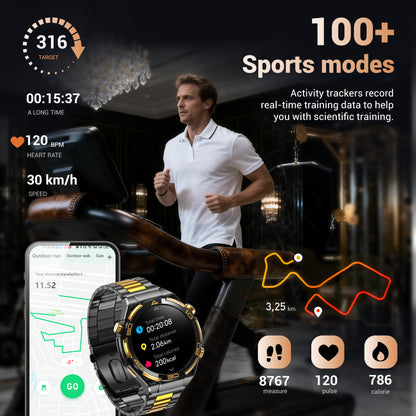 IOWODO Military Smart Watch for Men, 2.01-inch fits for Android and Iphone Devices, Waterproof Fitness Tracker Watches with Answer/Make Calls/100+ Sport Modes/LED Flashlight (Black)