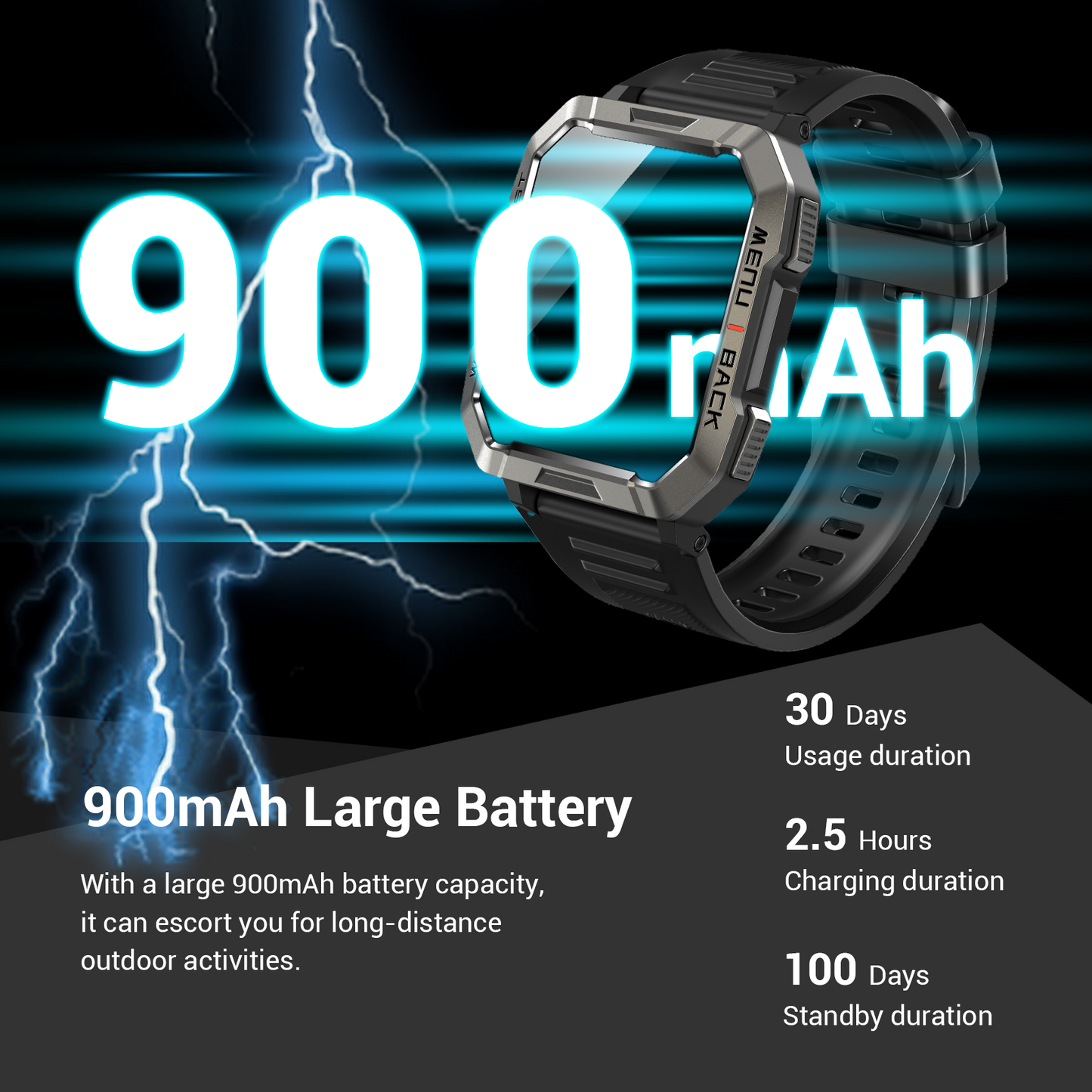 IOWODO Rugged Smart Watch for Men, 2.01" HD Display Bluetooth Calling Smartwatch with 900mAh Battery, Flashlight, Compass, 100+ Sports Modes, Metal Design Watch for Android iPhone
