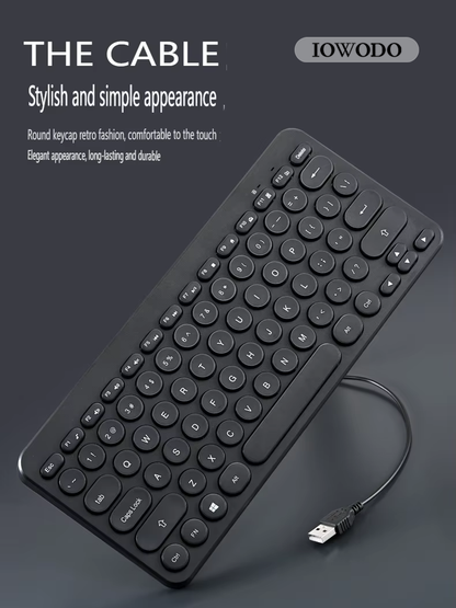 IOWODO Retro Round Keycap Wired Keyboard – Ultra-Slim, Quiet & Universal Compatibility for Office & Home