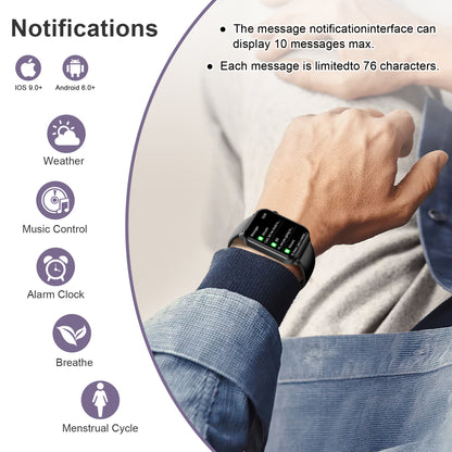 IOWODO R30MAX Unisex Smartwatch: 1.91" LED Screen, Bluetooth Calls, 100+ Sports Modes, IP68 Waterproof, 6-Day Battery, iOS/Android, Black