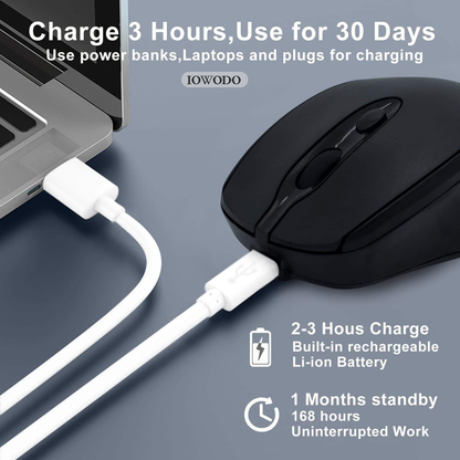 IOWODO Wireless Mouse, 2.4G Rechargeable Optical Mouse with USB Receiver, Ergonomic Portable Mouse for Laptop, PC, Windows, Android, Mac, Silent Compact Design
