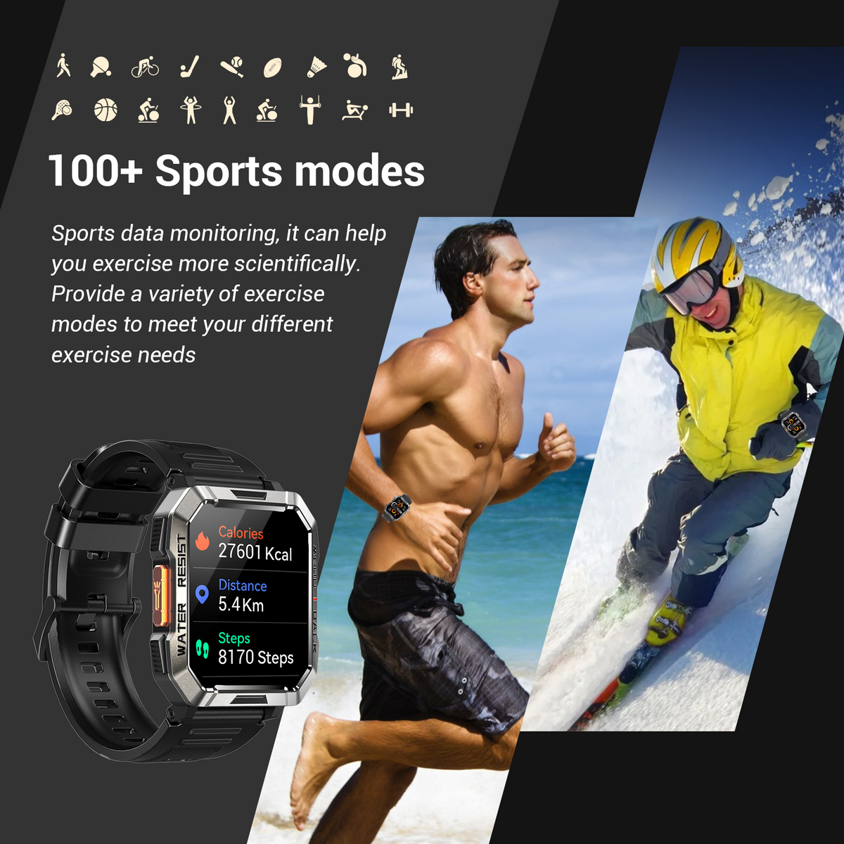 IOWODO Rugged Smart Watch for Men, 2.01" HD Display Bluetooth Calling Smartwatch with 900mAh Battery, Flashlight, Compass, 100+ Sports Modes, Metal Design Watch for Android iPhone