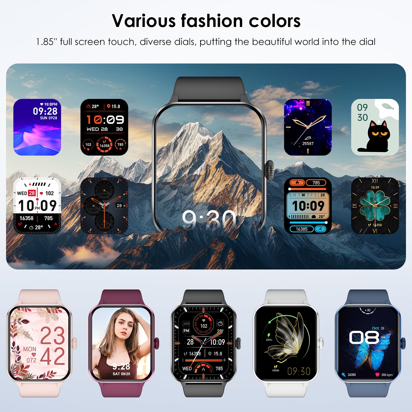 IOWODO R50 Smartwatch: 1.85" HD Screen, Bluetooth Calls, 100+ Sports Modes, Heart Rate/Sleep Monitor, IP68 Waterproof, 5-Day Battery,Black