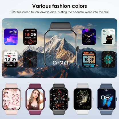 IOWODO R50 Smartwatch: 1.85" HD Screen, Bluetooth Calls, 100+ Sports Modes, Heart Rate/Sleep Monitor, IP68 Waterproof, 5-Day Battery,Black