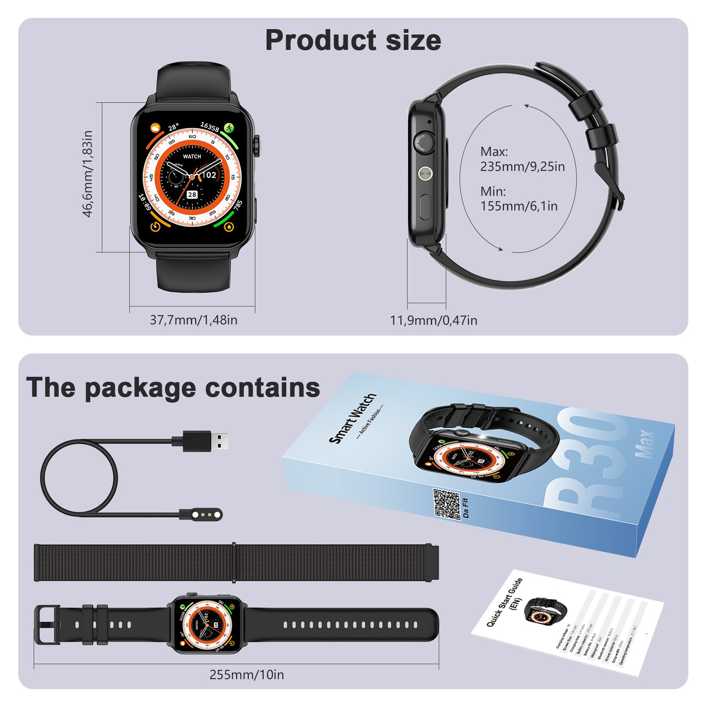 IOWODO R30MAX Unisex Smartwatch: 1.91" LED Screen, Bluetooth Calls, 100+ Sports Modes, IP68 Waterproof, 6-Day Battery, iOS/Android, Black