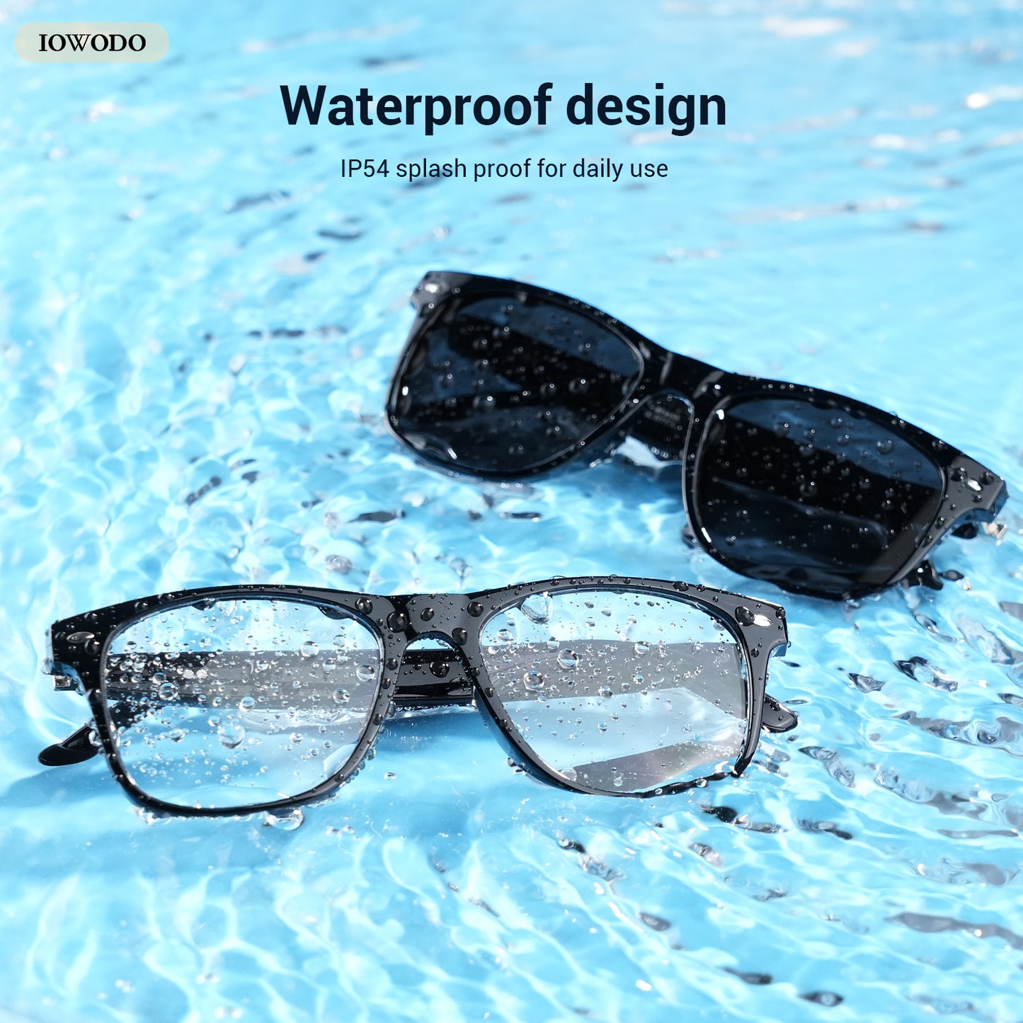 IOWODO D1 Smart Glasses, Polarized Bluetooth Sunglasses with Speaker, Voice Control, UV Protection, Anti Blue Light Lens