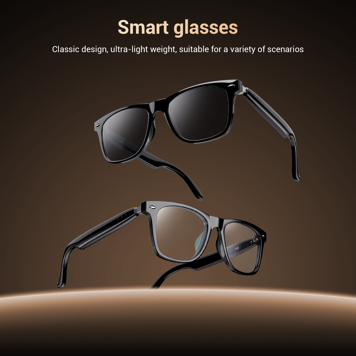 IOWODO Bluetooth Sunglasses for Men and Women, Smart Audio Glasses with Open-Ear Speakers, Built-in Mic, Hands-Free Calls, Music, Touch Control, Voice Assistant, Polarized UV400 Black