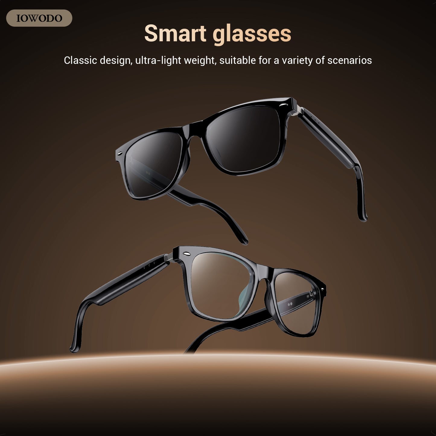 IOWODO D1 Smart Glasses, Polarized Bluetooth Sunglasses with Speaker, Voice Control, UV Protection, Anti Blue Light Lens