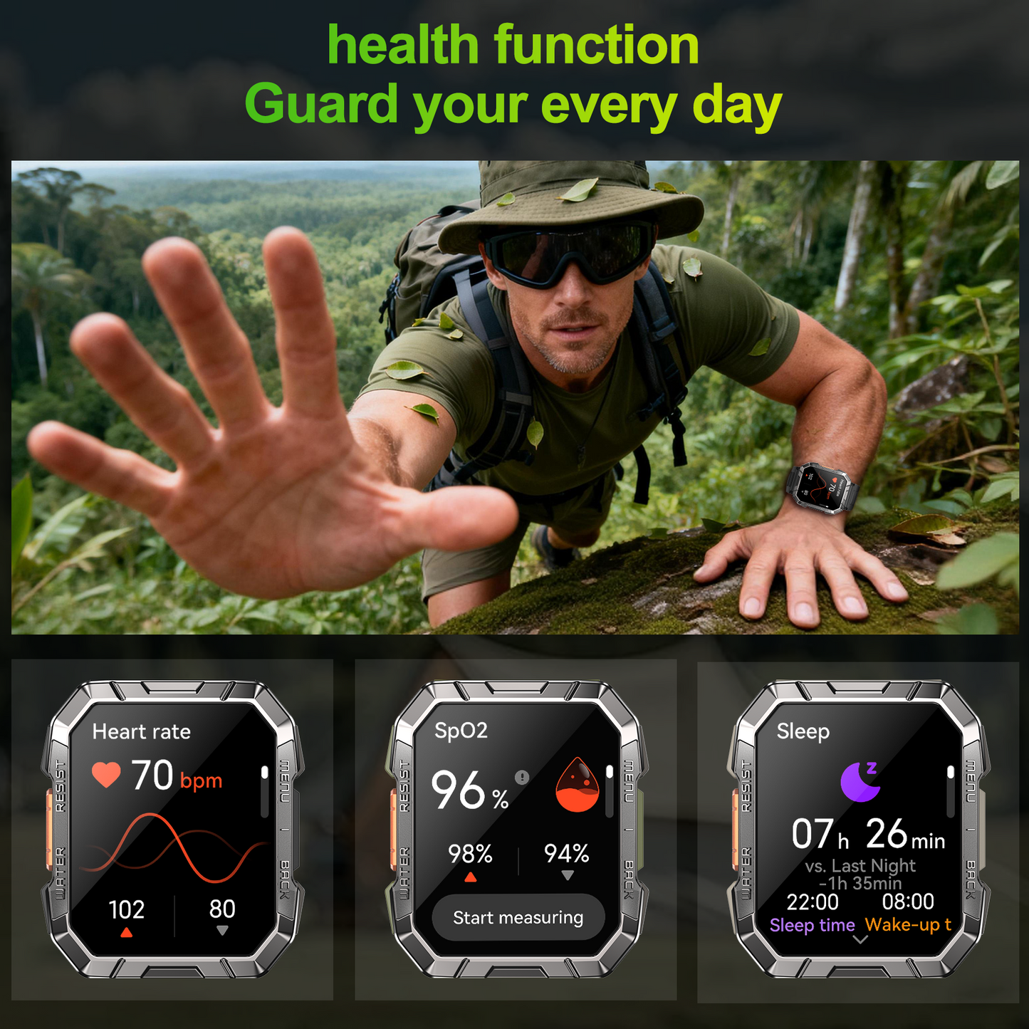 Smartwatch militare IOWODO W60, nero