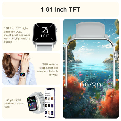 IOWODO R30MAX Unisex Smartwatch: 1.91" LED Screen, Bluetooth Calls, 100+ Sports Modes, IP68 Waterproof, 6-Day Battery, iOS/Android, Grey