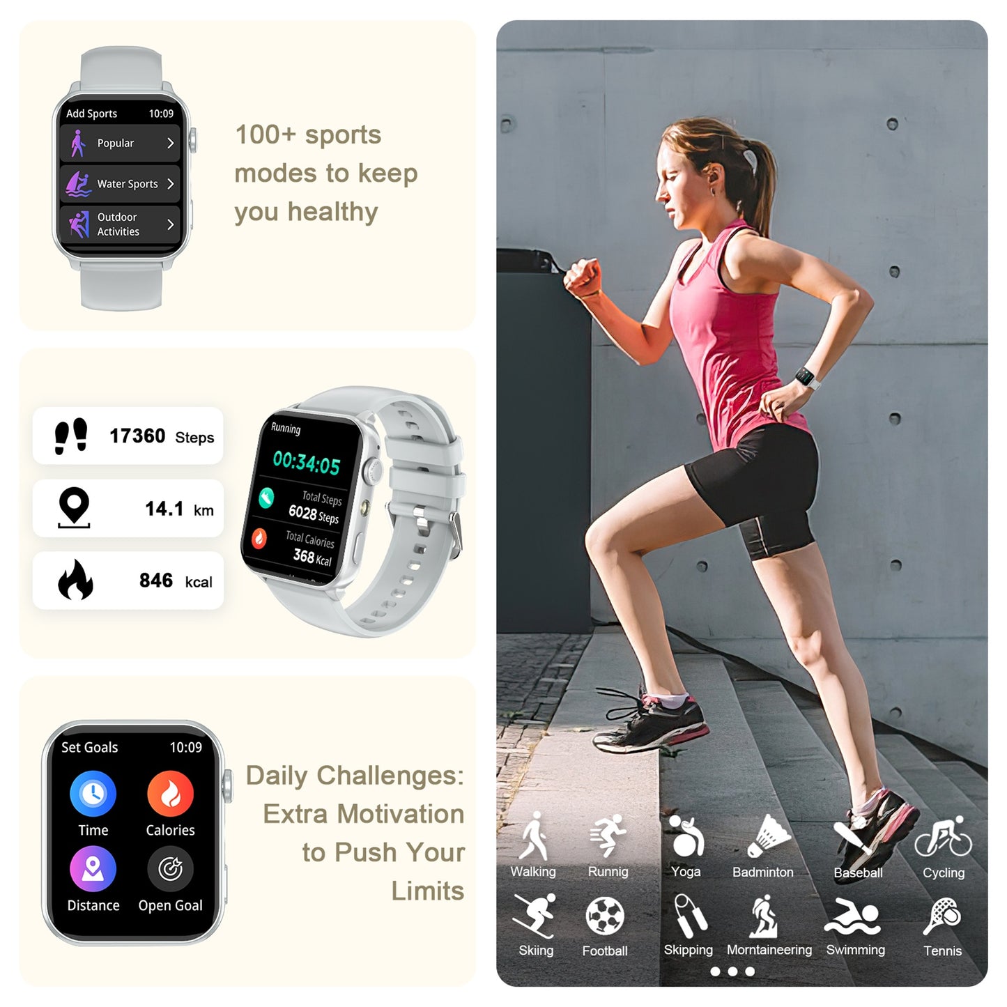 IOWODO R30MAX Unisex Smartwatch: 1.91" LED Screen, Bluetooth Calls, 100+ Sports Modes, IP68 Waterproof, 6-Day Battery, iOS/Android, Grey