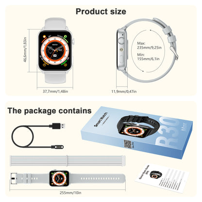 IOWODO R30MAX Unisex Smartwatch: 1.91" LED Screen, Bluetooth Calls, 100+ Sports Modes, IP68 Waterproof, 6-Day Battery, iOS/Android, Grey
