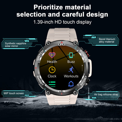 IOWODO W50 Military Smartwatch: Bluetooth Calls, 1.39" HD Screen, 100+ Sports Modes, Heart Rate/SpO2/Sleep Monitor, 7-Day Battery, IP68 (2 Straps),Khaki
