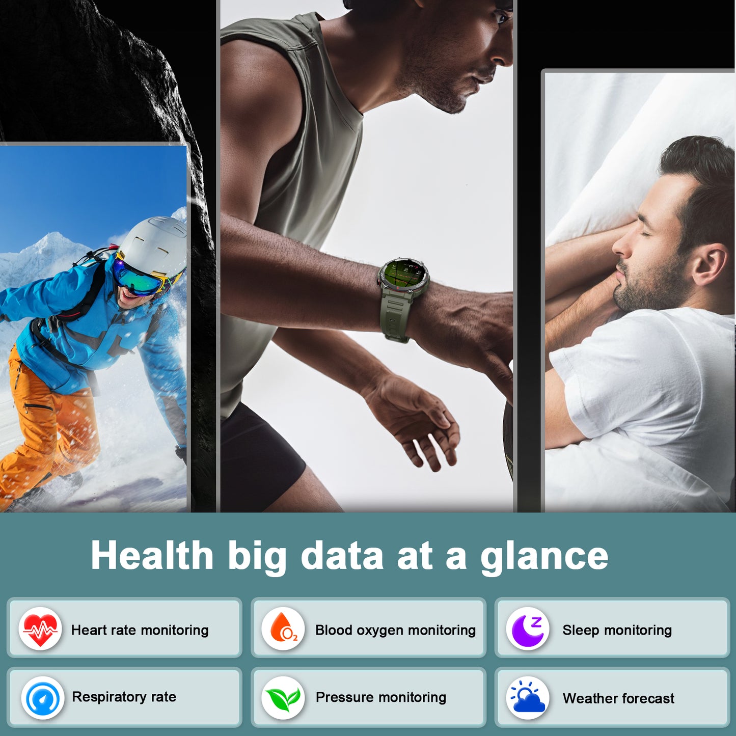 IOWODO W50 Military Smartwatch: Bluetooth Calls, 1.39" HD Screen, 100+ Sports Modes, Heart Rate/SpO2/Sleep Monitor, 7-Day Battery, IP68 (2 Straps),Green