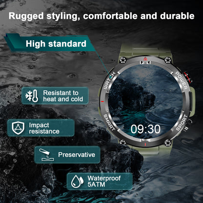 IOWODO W50 Military Smartwatch: Bluetooth Calls, 1.39" HD Screen, 100+ Sports Modes, Heart Rate/SpO2/Sleep Monitor, 7-Day Battery, IP68 (2 Straps),Green