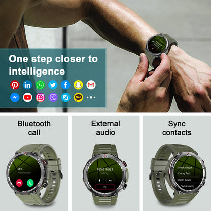 IOWODO W50 Military Smartwatch: Bluetooth Calls, 1.39" HD Screen, 100+ Sports Modes, Heart Rate/SpO2/Sleep Monitor, 7-Day Battery, IP68 (2 Straps),Green