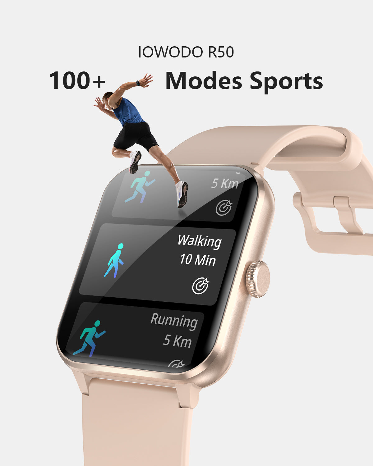 IOWODO R50Pro Smartwatch: 1,85 Zoll HD-Touchscreen, Bluetooth-Anrufe, über 100 Sportmodi, Herzfrequenz-/SpO2-/Schlafüberwachung, IP68 wasserdicht, 5-Tage-Akku, Pink