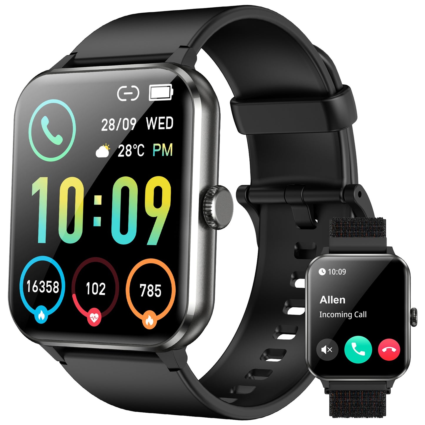 IOWODO R50Pro Smartwatch: 1,85 Zoll HD-Touchscreen, Bluetooth-Anrufe, über 100 Sportmodi, Herzfrequenz-/SpO2-/Schlafüberwachung, IP68 wasserdicht, 5-Tage-Akku, Schwarz