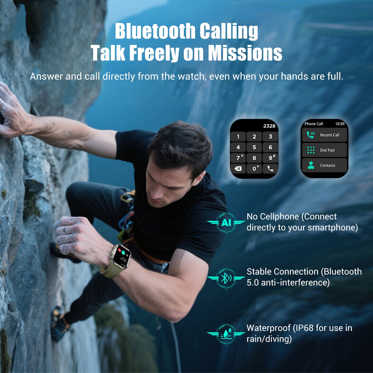 IOWODO W70PRO Titanium Military Smartwatch: 2.01" Screen, 900mAh Battery (100 Days), Bluetooth Calls, Flashlight/Compass, IP68, 123 Sports Modes,Black