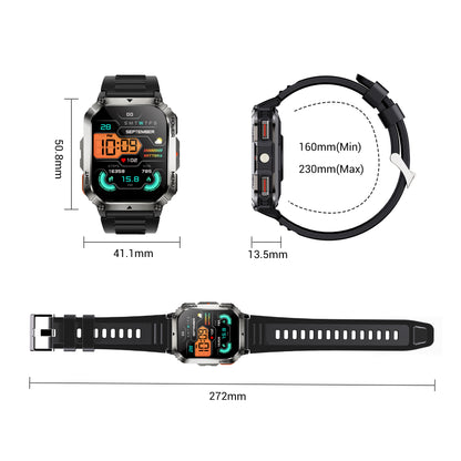 IOWODO W70PRO Titanium Military Smartwatch: 2.01" Screen, 900mAh Battery (100 Days), Bluetooth Calls, Flashlight/Compass, IP68, 123 Sports Modes,Black
