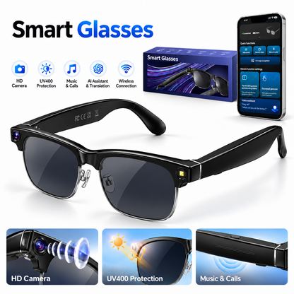 IOWODO AI Smart Glasses with 1080P Camera, Polarized Sunglasses Lenses for Real-Time Translation, AI Voice Assistant & Video Recording, ChatGPT Compatible, Unisex HD Wearable Tech (Sunglasses)