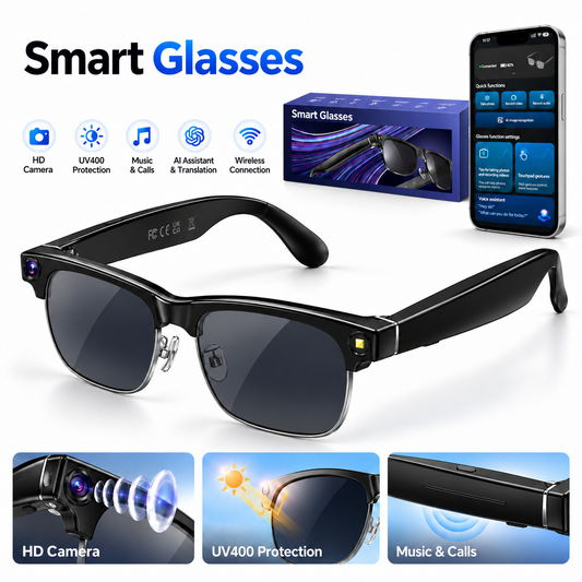 IOWODO AI Smart Glasses with 1080P Camera, Polarized Sunglasses Lenses for Real-Time Translation, AI Voice Assistant & Video Recording, ChatGPT Compatible, Unisex HD Wearable Tech (Sunglasses)