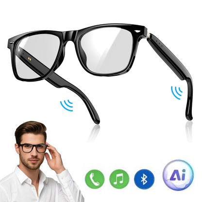 IOWODO Bluetooth Smart Glasses for Women Men, Open Ear Audio glasses, Hands-Free Calls, Voice Assistant, UV & Blue Light Lens, White