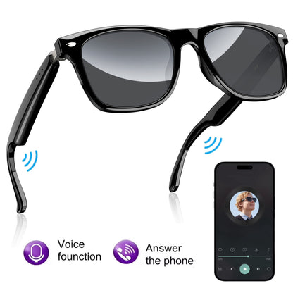 IOWODO Bluetooth Sunglasses for Men and Women, Smart Audio Glasses with Open-Ear Speakers, Built-in Mic, Hands-Free Calls, Music, Touch Control, Voice Assistant, Polarized UV400 Black