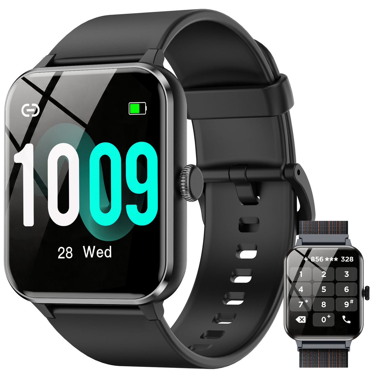 IOWODO Smart Watch for Men, 1.85" HD Fitness Tracker with Bluetooth Calls, 120 Sport Modes, IP68 Waterproof, Android iPhone, BLACK