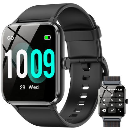 IOWODO Smart Watch for Men, 1.85" HD Fitness Tracker with Bluetooth Calls, 120 Sport Modes, IP68 Waterproof, Android iPhone, BLACK