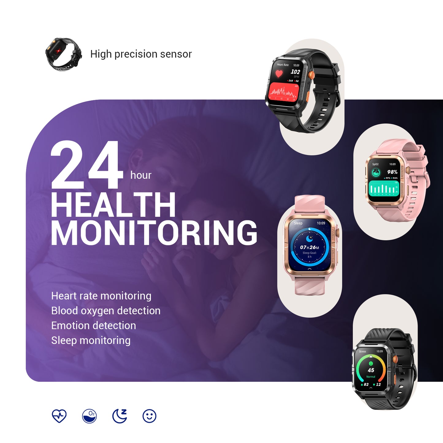 Montre connectée militaire IOWODO W60 : grand écran 2,01 pouces, autonomie de 100 jours, appels Bluetooth, lampe torche/boussole, plus de 100 modes sportifs, IP68 (2 bracelets), noir