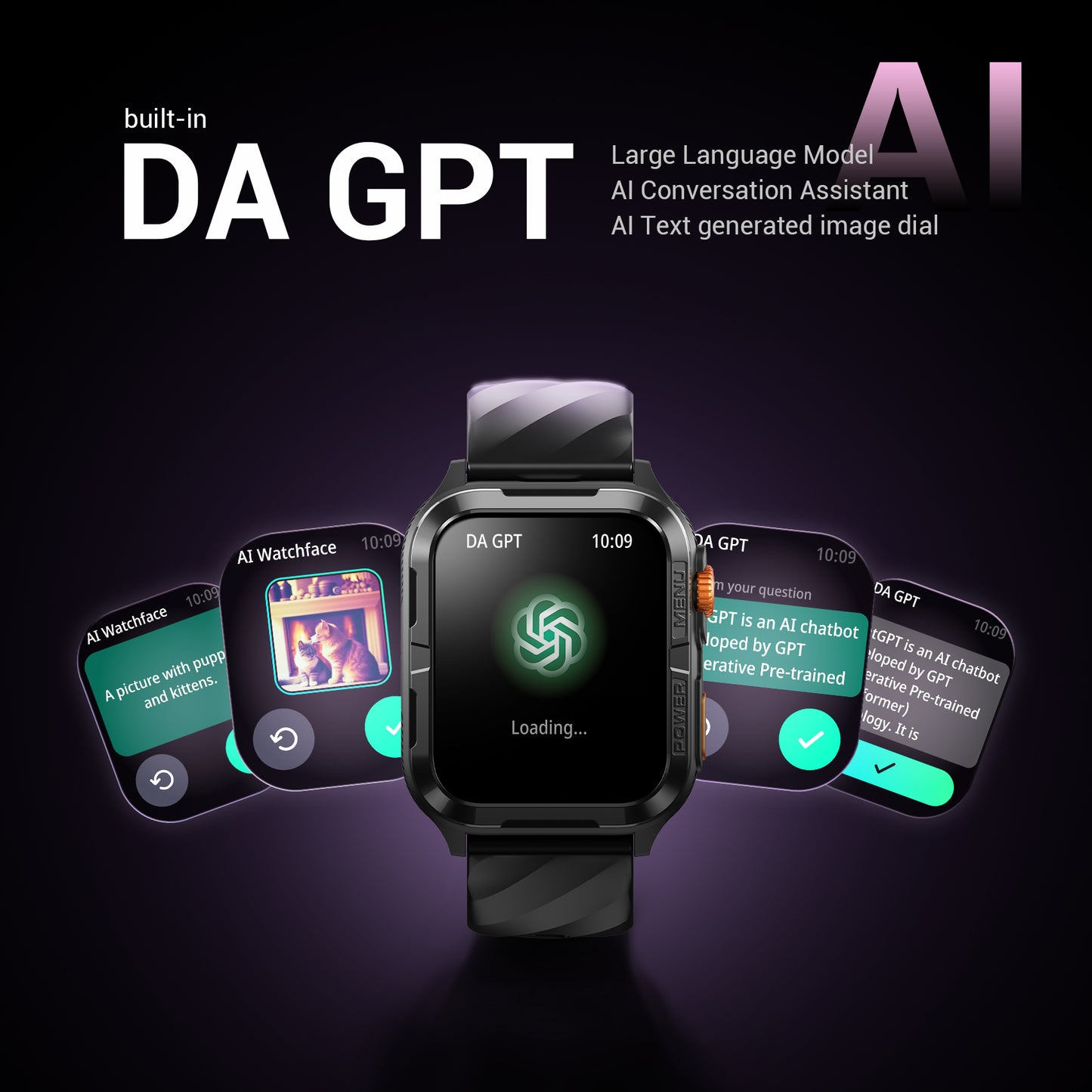 Montre connectée militaire IOWODO W60 : grand écran 2,01 pouces, autonomie de 100 jours, appels Bluetooth, lampe torche/boussole, plus de 100 modes sportifs, IP68 (2 bracelets), noir