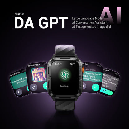 Montre connectée militaire IOWODO W60 : grand écran 2,01 pouces, autonomie de 100 jours, appels Bluetooth, lampe torche/boussole, plus de 100 modes sportifs, IP68 (2 bracelets), noir