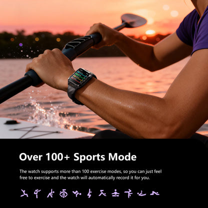 Montre connectée militaire IOWODO W60 : grand écran 2,01 pouces, autonomie de 100 jours, appels Bluetooth, lampe torche/boussole, plus de 100 modes sportifs, IP68 (2 bracelets), noir