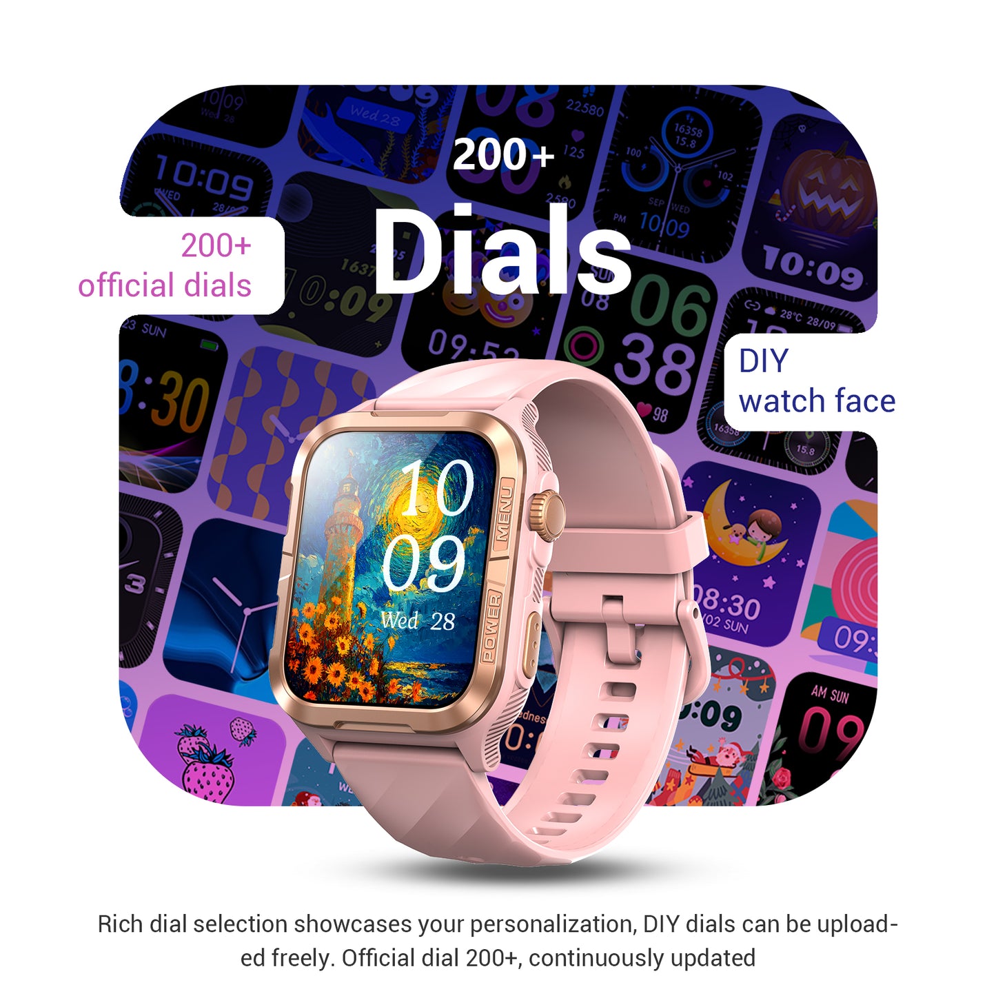 Montre connectée militaire IOWODO W60 : grand écran 2,01 pouces, autonomie de 100 jours, appels Bluetooth, lampe torche/boussole, plus de 100 modes sportifs, IP68 (2 bracelets), noir