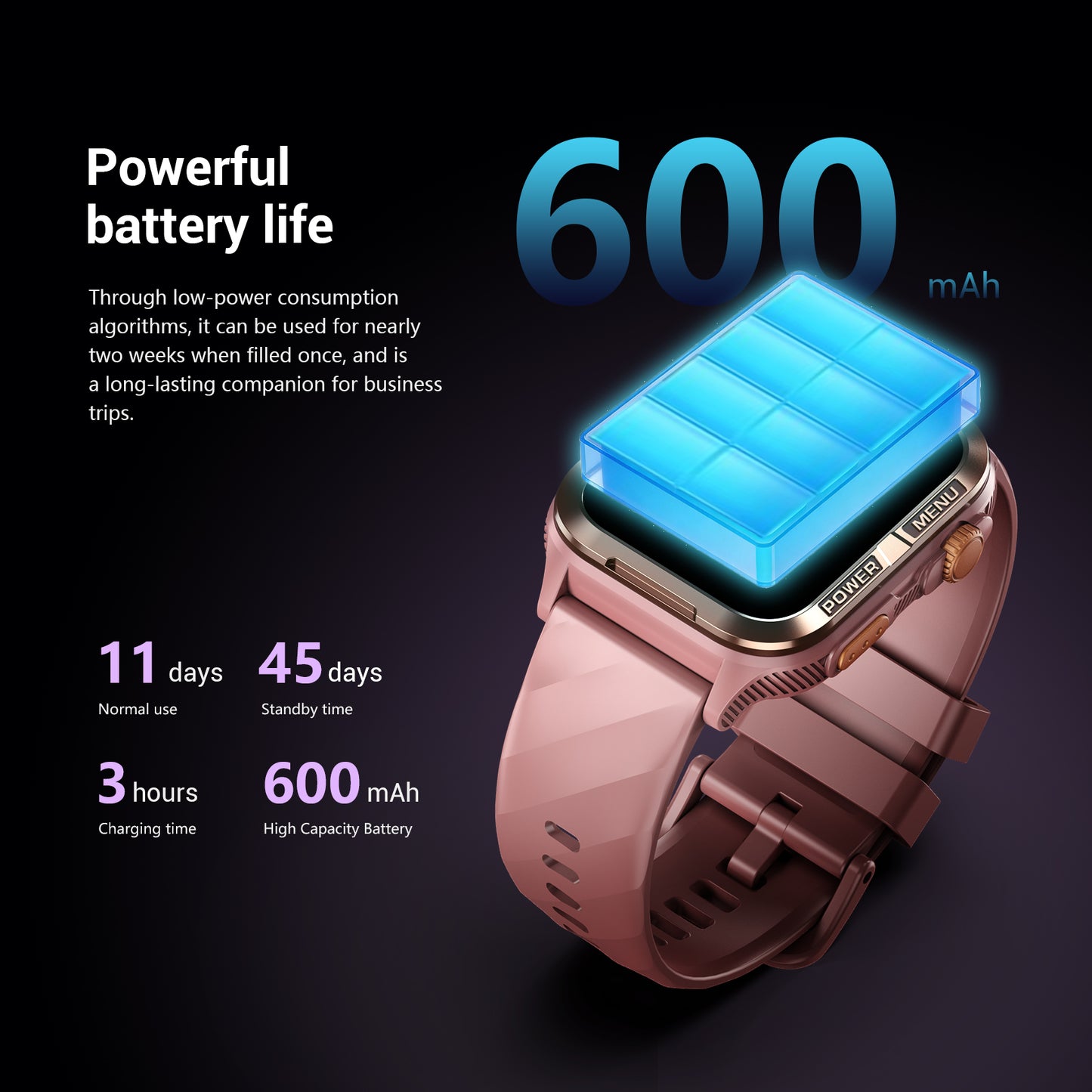 Montre connectée militaire IOWODO W60 : grand écran 2,01 pouces, autonomie de 100 jours, appels Bluetooth, lampe torche/boussole, plus de 100 modes sportifs, IP68 (2 bracelets), noir