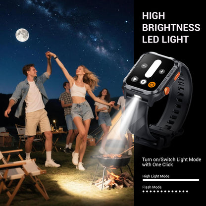 Montre connectée militaire IOWODO W60 : grand écran 2,01 pouces, autonomie de 100 jours, appels Bluetooth, lampe torche/boussole, plus de 100 modes sportifs, IP68 (2 bracelets), noir