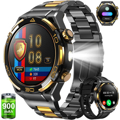 IOWODO Military Smart Watch for Men, 2.01-inch fits for Android and Iphone Devices, Waterproof Fitness Tracker Watches with Answer/Make Calls/100+ Sport Modes/LED Flashlight (Black)
