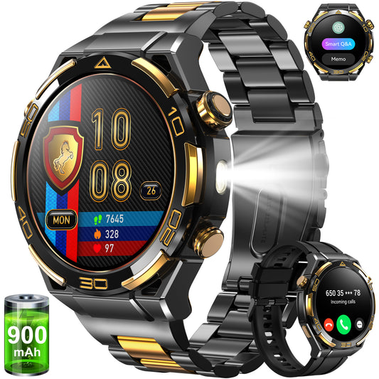 IOWODO Military Smart Watch for Men, 2.01-inch fits for Android and Iphone Devices, Waterproof Fitness Tracker Watches with Answer/Make Calls/100+ Sport Modes/LED Flashlight (Black)