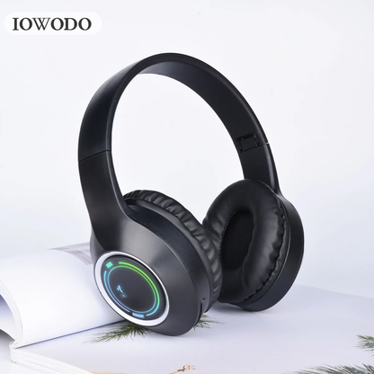 IOWODO Wireless Headphones Bluetooth 5.3, Active Noise Cancelling Over Ear Headphones with RGB Lights, HiFi Stereo Sound, Low Latency, Type-C Fast Charging for Travel, Gaming & Music